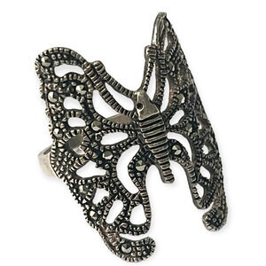 Vtg Marcasite Butterly Ring Sz 9 925 Sterling Silver Hippy Fairy Witchy Bohemian